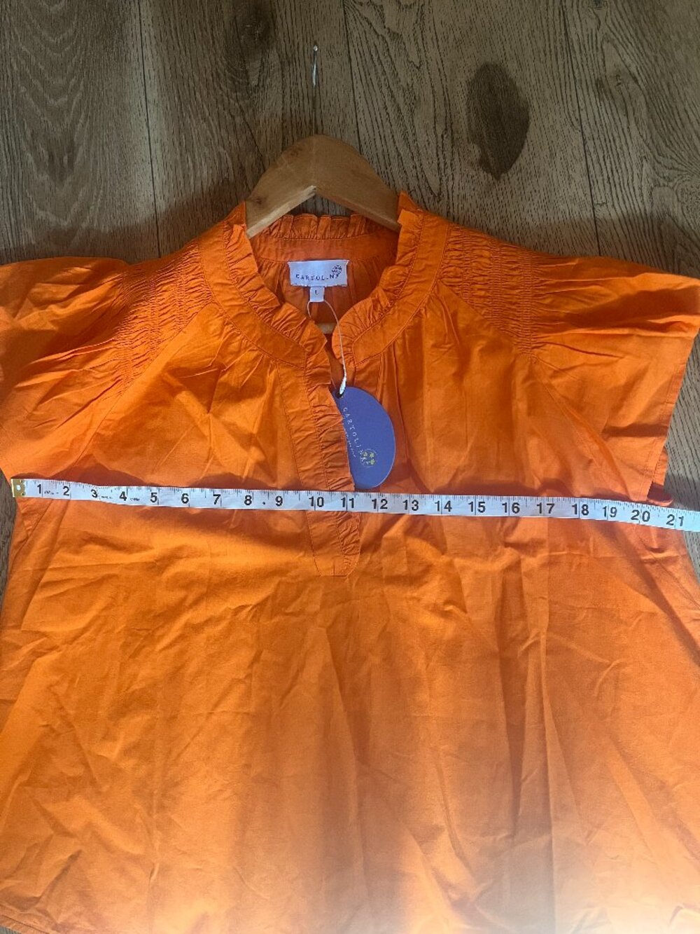 NWT Cartolina Poppy Orange Flutter Sleeve Ruffle Neckline V-neck Size L Top - Picture 2 of 8